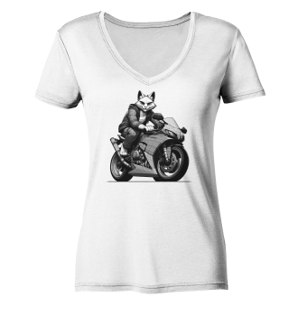 Sportbike Katze / Ladies V-Neck T-Shirt